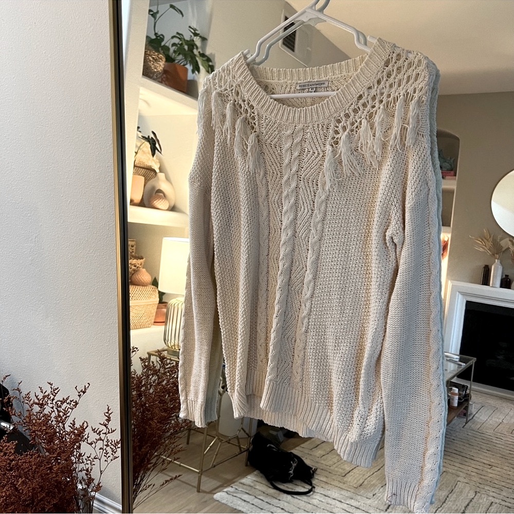 ‼️LAST CALL‼️ Rebecca Minkoff - Cream Cable Knit Fringe Sweater - Size XS